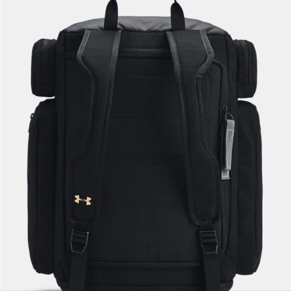 UA Under Armour Project Rock Duffle Backpack Bag Black Gold Gym New 1376459-002 - Picture 3 of 16